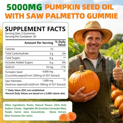 Vorelivital Pumpkin Seed Oil for Hair Growth 60Ct Gummies with Saw Palmetto