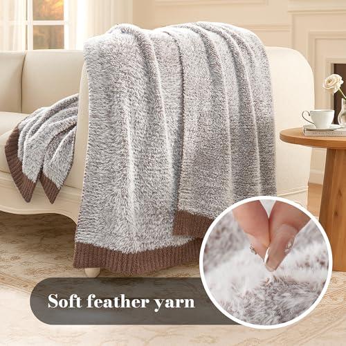 Amélie Home Knit Throw Blanket for Couch, Super Soft Cozy Fuzzy Throws for Sofa Bed Living Room, Luxury Cozy Fluffy Throw for Room Decor, 60" x 80", Heather Brown
