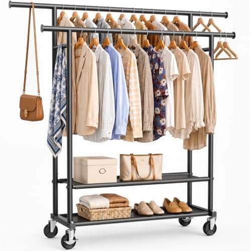 WATIOWL Portable Clothes Rack Rolling Garment Rack with Wheels 26OLBS Black
