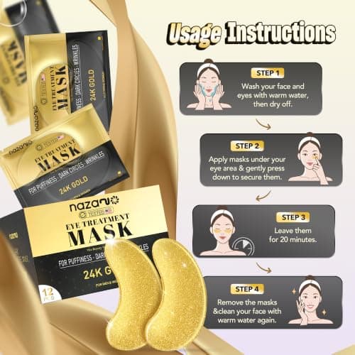 NAZANO 12 Pcs 24K Gold Under Eye Patches - Eye Masks