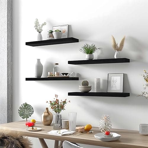 GXYAWPJ Black Wood Floating Shelves for Wall Rustic Wall Shelves for Bedroom Set of 6