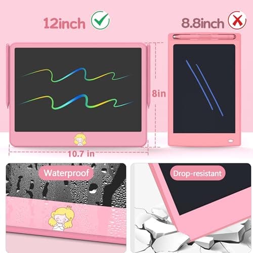 Tableta de Escritura LCD Hockvill de 12 Pulgadas Rosa para Niños y Niñas, Pizarra Mágica Borrable para Dibujar, Juguete Educativo y de Viaje, Regalo Ideal de Cumpleaños/Navidad
