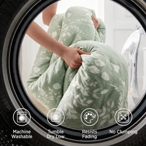 Bedsure Sage Green Queen Comforter Set, Floral Bedding Sets, 7 Piece