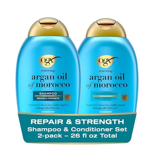 OGX Renewing + Argan Oil of Morocco Shampoo & Conditioner Set, Damage Repairing Shampoo & Conditioner Helps Strengthen & Repair Dry, Damaged Hair, Sulfate-Free Surfactants, 13 fl.