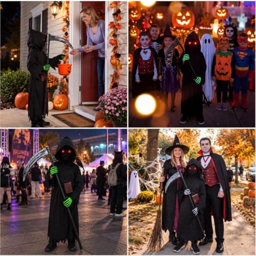 Lucky Merit 27 PCS Grim Reaper Halloween Costume for Kids Ages 5-12