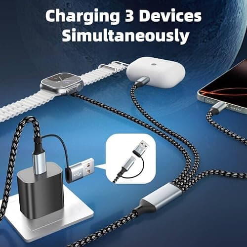 MPATIBY Esencial de Viaje: Cable de Carga Múltiple 3 en 2 USB-A/C para Relojes, Celulares y Tablets