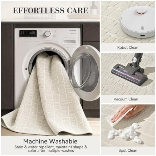 Tapete Lavable RESARE 5x7 con Textura 3D, Beige