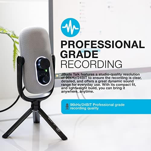 JLab JBuds Talk USB-C Microphone with Cardioid, Omni, Stereo, bi-Directional Modes, gain and Mute Controls, 3.5mm aux, White
