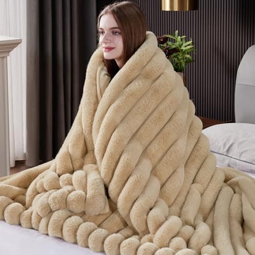 HaloRest Faux Fur Throw Blanket, 1000GSM Thick Fluffy Fur Throw, 60"X80"