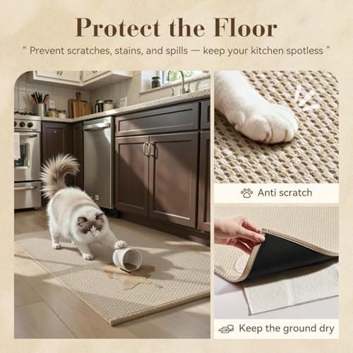 MontVoo Kitchen Rugs Non Slip Washable, Absorbent Braided Kitchen Mats for Floor with Rubber Backing, Durable Easy Clean Kitchen Floor Mat for Front of Sink, Laundry, Entryway, Beige, 17"x28"