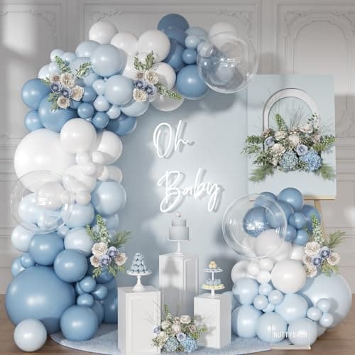 NUTTYBASH Dusty Blue Balloon Arch Kit Light Blue White Balloon Garland Kit