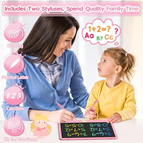 Tableta de Escritura LCD Hockvill de 12 Pulgadas Rosa para Niños y Niñas, Pizarra Mágica Borrable para Dibujar, Juguete Educativo y de Viaje, Regalo Ideal de Cumpleaños/Navidad