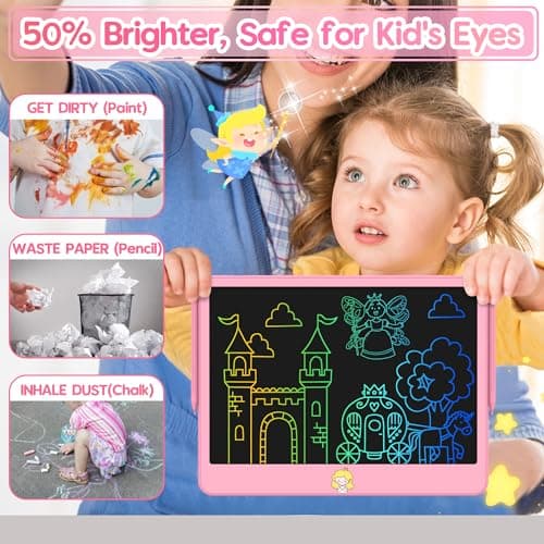 Tableta de Escritura LCD Hockvill de 12 Pulgadas Rosa para Niños y Niñas, Pizarra Mágica Borrable para Dibujar, Juguete Educativo y de Viaje, Regalo Ideal de Cumpleaños/Navidad