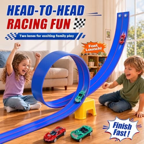 Pista de Carreras Flexible TAEMVV para Niños, Set Doble de 15 Pies, Azul Rey
