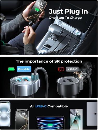 Cargador Coche LISEN 65W USB C Carga Rápida iPhone/Samsung/Pixel