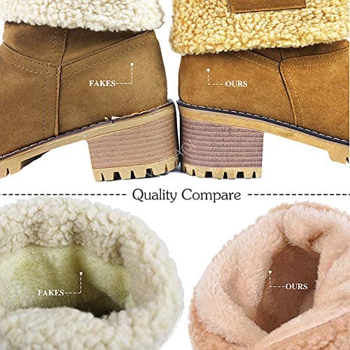 VIMISAOI Winter Boots for Women, Comfortable Slip On Mid Chunky Heel Suede Warm Snow Ankle Boots Outdoor Shoes