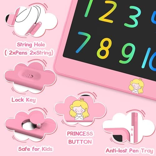 Tableta de Escritura LCD Hockvill de 12 Pulgadas Rosa para Niños y Niñas, Pizarra Mágica Borrable para Dibujar, Juguete Educativo y de Viaje, Regalo Ideal de Cumpleaños/Navidad