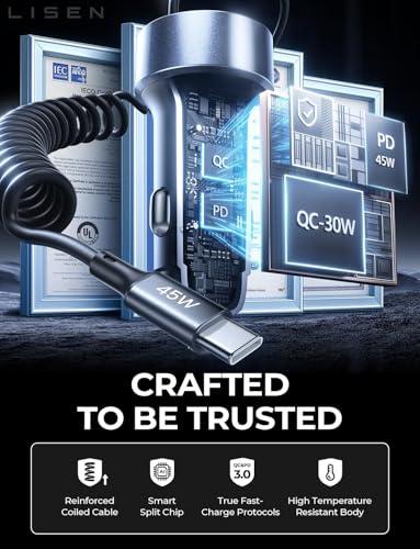 Cargador LISEN 90W USB-C para Auto: ¡Carga Rápida para iPhone y Samsung!