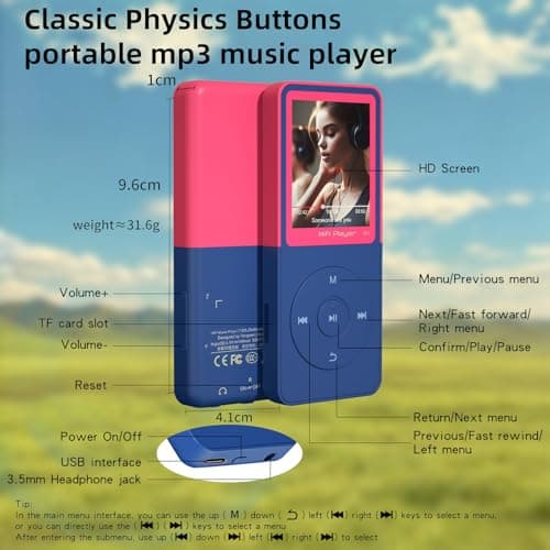 CONODO MP3 Player with Bluetooth 5.3, 1.8" Screen, Color-Block Music Player