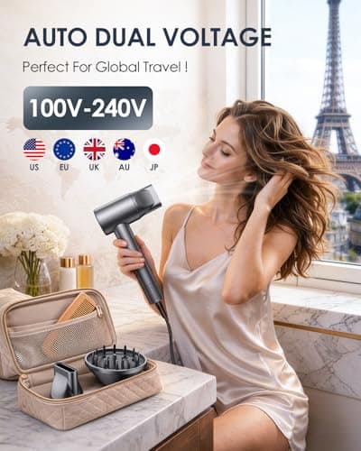 Travel Hair Dryer, Dual Voltage 100-240V Blow Dryer with Diffuser
