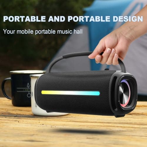 Bocina Bluetooth Portátil JIAYAOKJXX: Resistente al Agua, Luces RGB, Sonido Estéreo 20W y Bajos Profundos, con TWS. Perfecta para Exteriores y Fiestas.