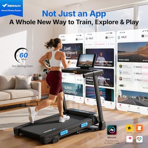 MERACH T12 Foldable Treadmill for Home, 300 LBS Capacity, Wide Running Belt | Incline Treadmill with Display, Smart App, 2.5HP Brushless Motor, Compact Design
