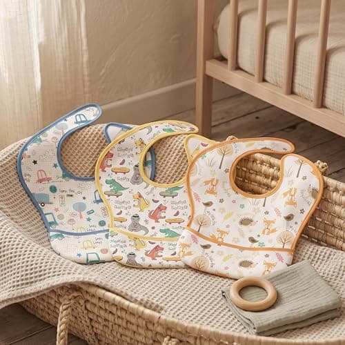 CIVARUA KIDS 3 Pack Waterproof Baby Bibs for Eating, Mess Proof Feeding Bib