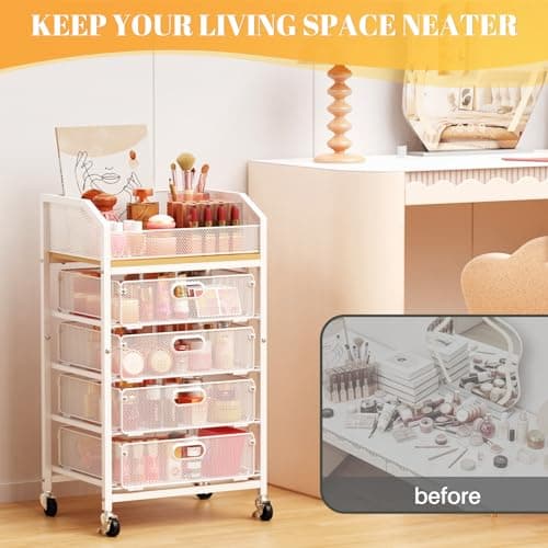 Carrito Rodante SUNALLY para Maquillaje y Uñas con Cajones, Blanco