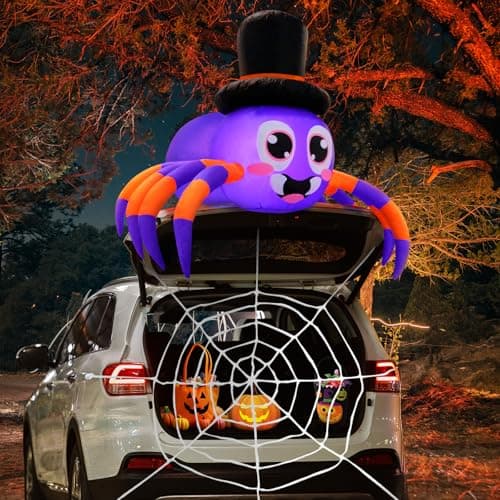 Halloween Trunk or Treat Car Decorations Kit Inflatable Spider with LEDs