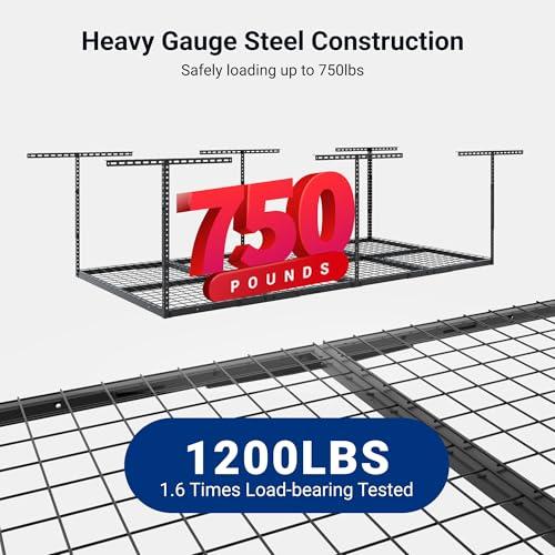 Rack de Almacenamiento Elevado FLEXIMOUNTS 4x8 para Garaje, Ajustable, Resistente, 750 lbs