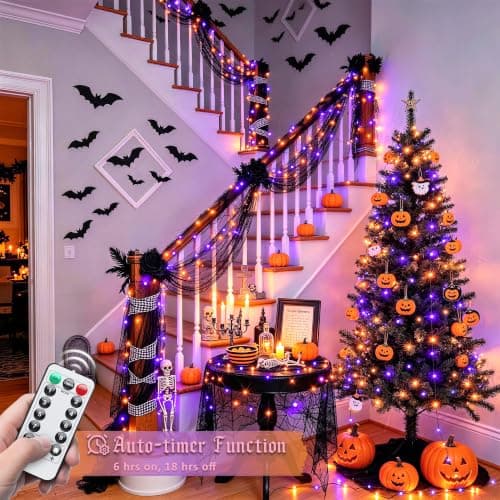 JMEXSUSS Serie de 100 Luces LED de Halloween Naranja y Morado con USB y Control Remoto