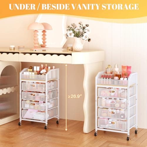 Carrito Rodante SUNALLY para Maquillaje y Uñas con Cajones, Blanco