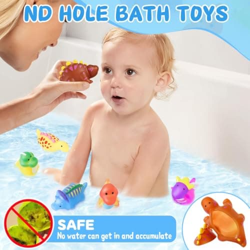Color Changing No Hole Dinosaur Bath Toys Kids Ages 3+ Halloween Toys | Halloween Goodie Bag Stuffers Dinosaur Toys for Water Table Kids, Water Pool Toys for Bathtub Beach with Drying Bag