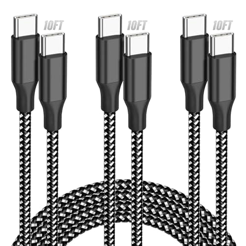 SwaggWood USB C to USB C Cable, 3Pack 10FT 60W USB C Fast Charging Cable Nylon Braided Type C Charger Cord for iPhone 17/16/15/iPad Pro/MacBook Air and More