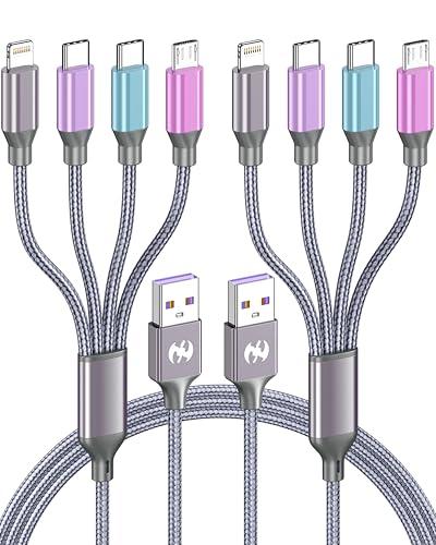 Multi Charging Cable 4ft 2Pack, Doub Tyep-C 4 in 1 Charging cable Nylon Braided Lightning iPhone Charger,Universal Charger Phone Cord With Type-C,Micro USB,IP Port for iPhone17-5/A