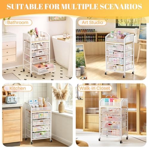 Carrito Rodante SUNALLY para Maquillaje y Uñas con Cajones, Blanco