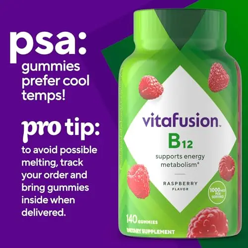 Vitafusion Vitamina B12 Gomitas para Energía, Frambuesa, 140 Uds.