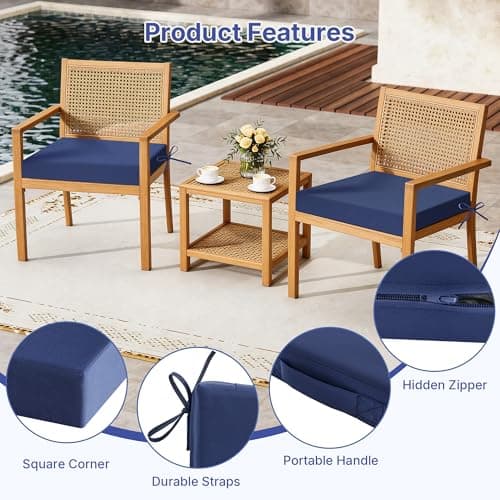 SurChic Outdoor Chair Cushions Set of 4 for Outdoor Patio Furniture, Waterproof Patio Seat Cushions with Handle & Ties, 3 Year Color Fastness Square Garden Sofa Couch Pads, 19" x 19" x 3", Navy Blue