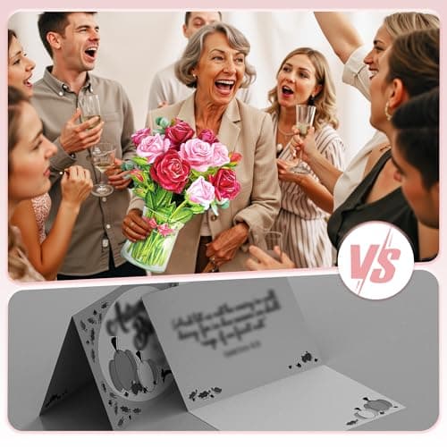 Airpark Pop Up Birthday Cards for Women, Paper Flowers Bouquet Card for Mom