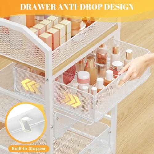Carrito Rodante SUNALLY para Maquillaje y Uñas con Cajones, Blanco