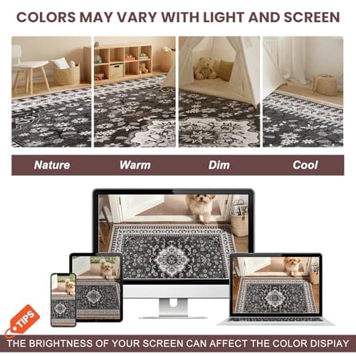 BLEUM CADE 5' x 7' Black Boho Washable Rugs for Living Room