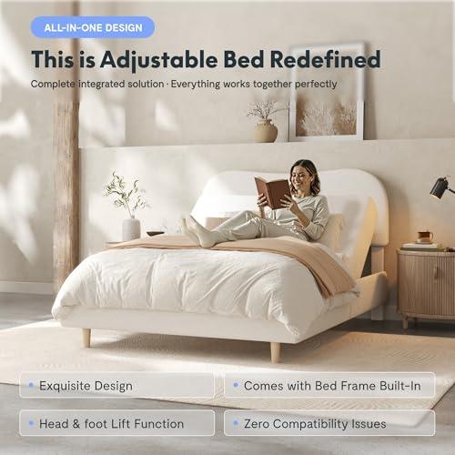 FLEXISPOT Cama Ajustable Queen 'Nube' Todo en Uno, Marco Tapizado, Cabecera Ajustable, 10 Años Garantía