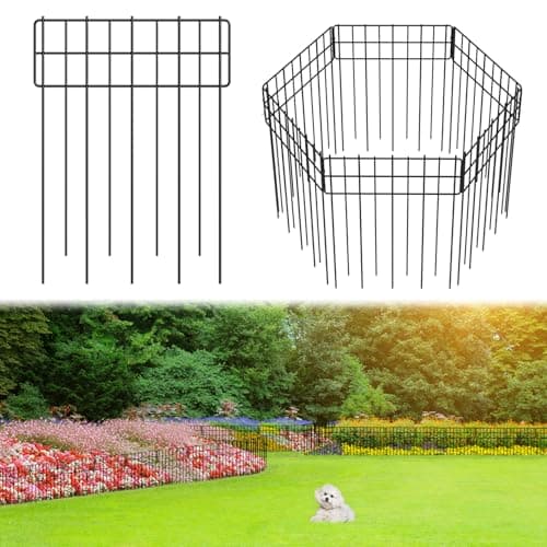 Garden Border Edging Fences, 12.32"*16.81" Decorative Fence Panel, Small Garden Fence Animal Barrier, No Dig Fences Barrier, Square 6 Pcs Black Metal Fencing, Dog Fencing Blocker f