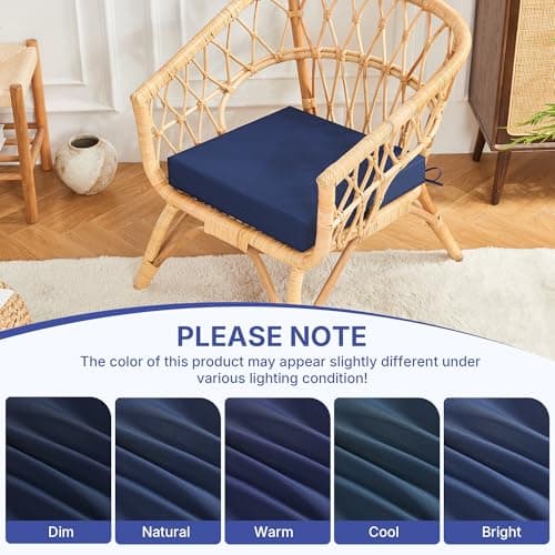 SurChic Outdoor Chair Cushions Set of 4 for Outdoor Patio Furniture, Waterproof Patio Seat Cushions with Handle & Ties, 3 Year Color Fastness Square Garden Sofa Couch Pads, 19" x 19" x 3", Navy Blue