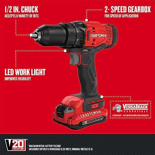 CRAFTSMAN V20 MAX Cordless Drill and Impact Driver, 2 Batteries, Charger