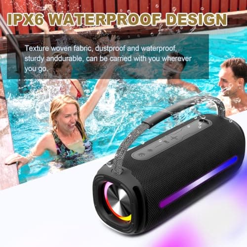 Bocina Bluetooth Portátil JIAYAOKJXX: Resistente al Agua, Luces RGB, Sonido Estéreo 20W y Bajos Profundos, con TWS. Perfecta para Exteriores y Fiestas.