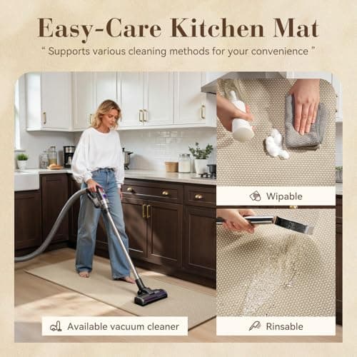 MontVoo Kitchen Rugs Non Slip Washable, Absorbent Braided Kitchen Mats for Floor with Rubber Backing, Durable Easy Clean Kitchen Floor Mat for Front of Sink, Laundry, Entryway, Beige, 17"x28"