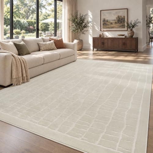 Tapete Lavable RESARE 5x7 con Textura 3D, Beige