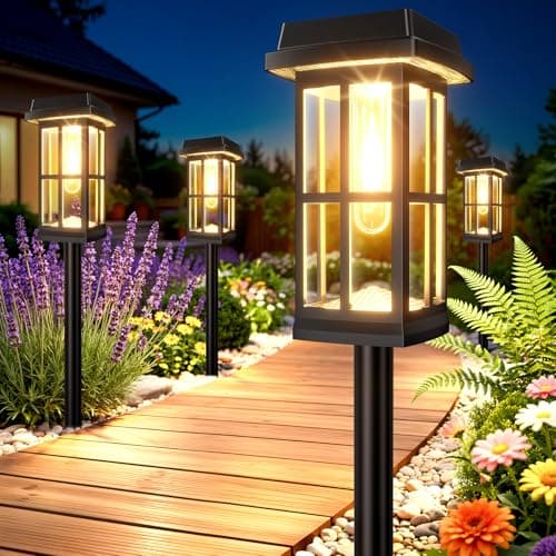 Ahaorigin 8 Pack Solar Pathway Lights Outdoor, 2 Lighting Modes Waterproof Solar Lights Outdoor, Sturdy Metal Rods, Brighter Up to 15Hrs Outdoor Path Lights for Yard Walkway Drivew