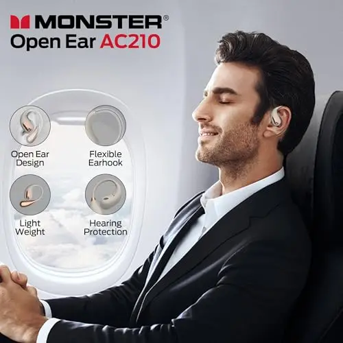Audífonos Monster Open Ear AC210 Bluetooth 5.4, Sonido Estéreo, 30 Horas de Batería, Resistentes al Agua IPX5, Oro Rosa